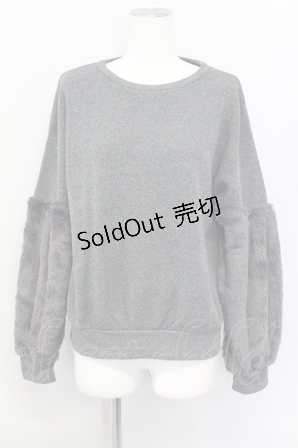 画像1: 【SALE】E hyphen world gallery PEACE / ファースリーブプルオーバー  グレー T-24-03-21-010-LO-TO-IG-ZT127 (1)