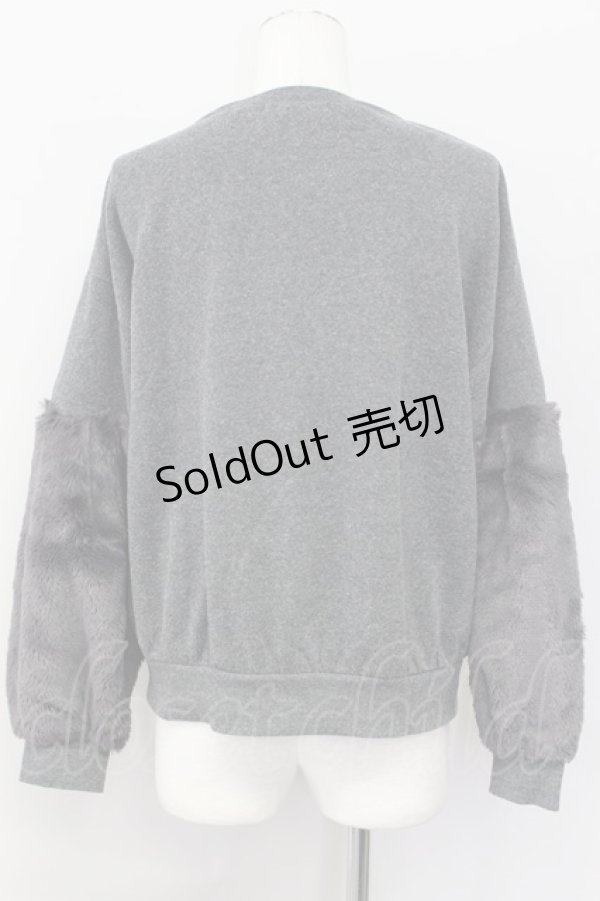 画像2: 【SALE】E hyphen world gallery PEACE / ファースリーブプルオーバー  グレー T-24-03-21-010-LO-TO-IG-ZT127 (2)