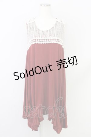 画像: axes femme /レース切替裾タックチュニック N ワイン T-24-06-09-027-AX-OP-SZ-ZT061