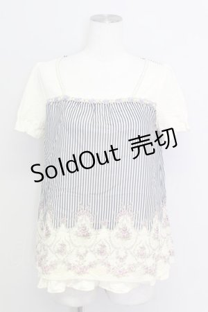 画像: axes femme / 巻きバラ付きストライプ柄プルオーバー M 紺 T-24-06-13-005-AX-TO-SZ-ZT275
