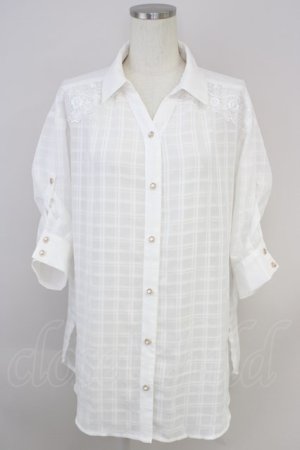 画像: axes femme / シアーチェックロングシャツ M 白 T-24-06-16-005-AX-BL-SZ-ZT139