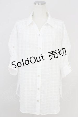 画像: axes femme / シアーチェックロングシャツ M 白 T-24-06-16-005-AX-BL-SZ-ZT139