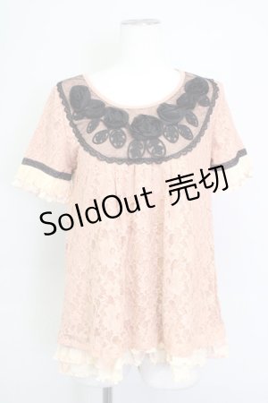 画像: axes femme / 立体バラ総レースプルオーバー M アワピンク T-24-06-22-008-AX-TO-SZ-ZI