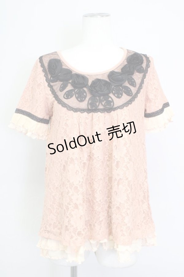画像1: axes femme / 立体バラ総レースプルオーバー M アワピンク T-24-06-22-008-AX-TO-SZ-ZI (1)