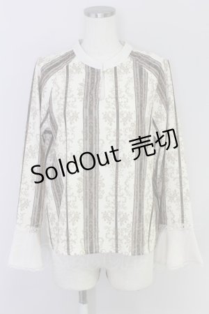 画像: axes femme / オーナメントストライプ柄ブラウス  生成り T-24-06-30-012-AX-BL-HD-ZT125