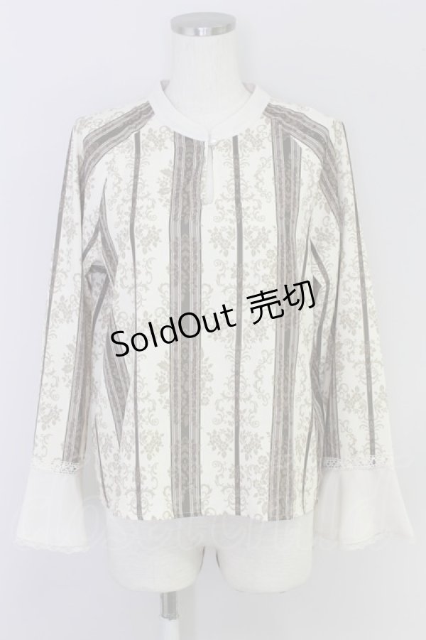 画像1: axes femme / オーナメントストライプ柄ブラウス  生成り T-24-06-30-012-AX-BL-HD-ZT125 (1)