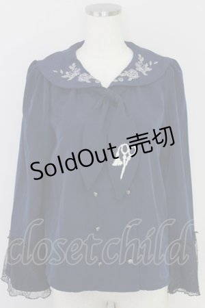 画像: axes femme / sajou刺繍入Wボタンブラウス  ネイビー T-24-06-30-022-AX-BL-HD-ZI