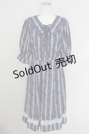 画像: axes femme / ブーケリボン柄セーラーワンピース M 紺 T-24-07-11-026-AX-OP-SZ-ZT311