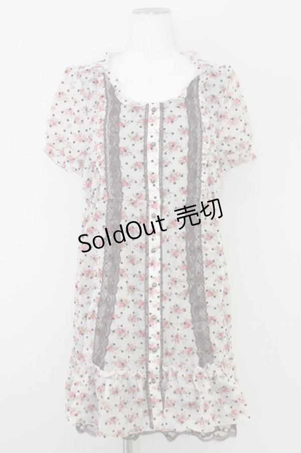 画像1: axes femme / 小花×ドットフロッキーワンピース M アカｘブラウン T-24-07-22-034-AX-OP-SZ-ZT267 (1)