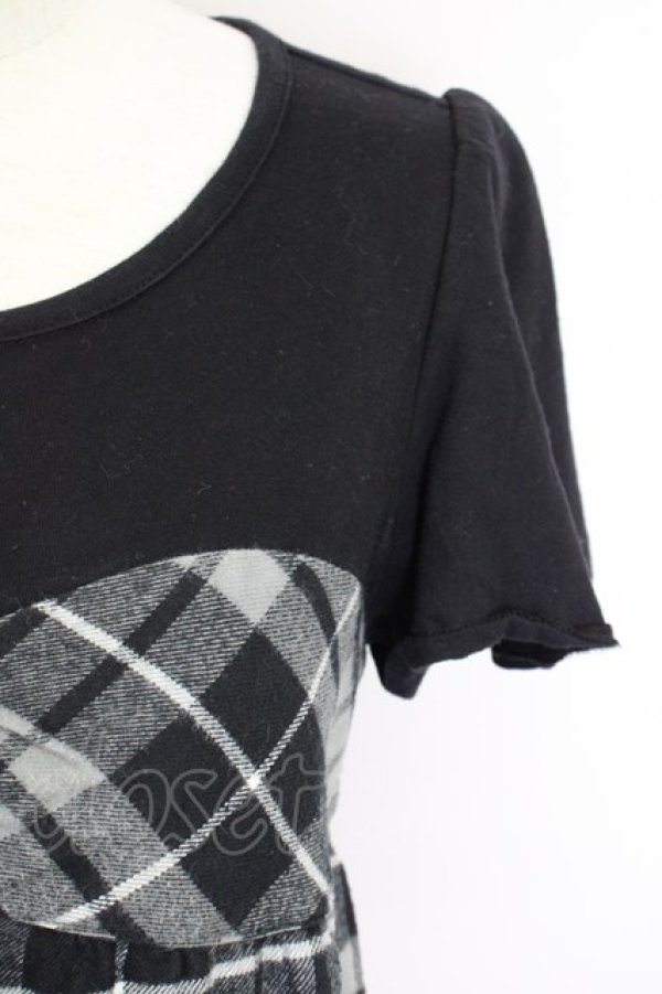 画像4: Candy Stripper /ドッキングチェックワンピース  黒xグレー T-24-08-02-023-PU-OP-SZ-ZT337 (4)