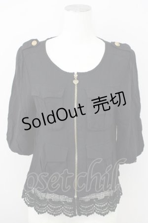 画像: Fi.n.t / フロントZIP裾レースブルゾン  黒 T-24-08-02-017-CA-TO-HD-ZT337