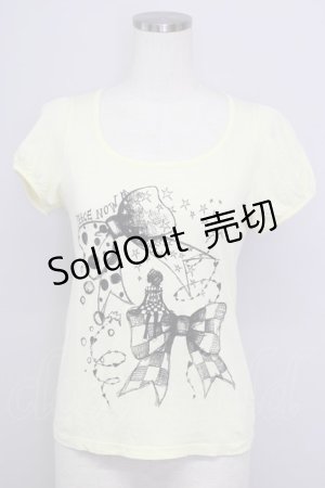 画像: PEACE NOW / リボン&ガールプリント半袖カットソー  イエローｘ黒 T-24-08-09-007-PU-TO-SZ-ZT316