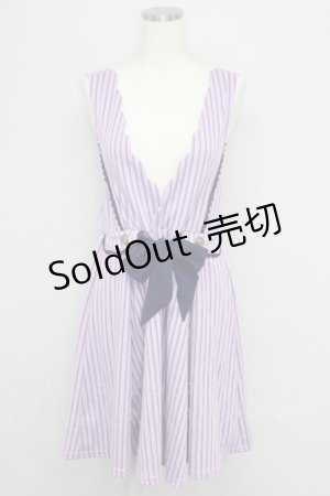 画像: axes femme POETIQUE / ストライプジャンパースカート  ラベンダー×紺 T-24-08-09-018-AX-OP-SZ-ZT256