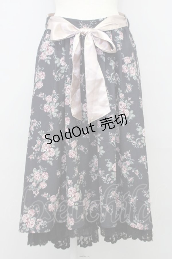 画像1: axes femme Red label / ブーケ柄フィッシュテールスカート  黒 T-24-08-14-029-PU-SK-AS-ZT229 (1)