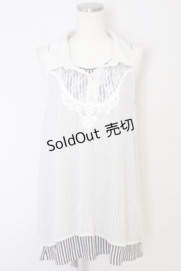 画像1: axes femme / ノースリーブブラウス  オフｘ黒ｘ白 T-24-09-04-005-AX-BL-AS-ZT106 (1)