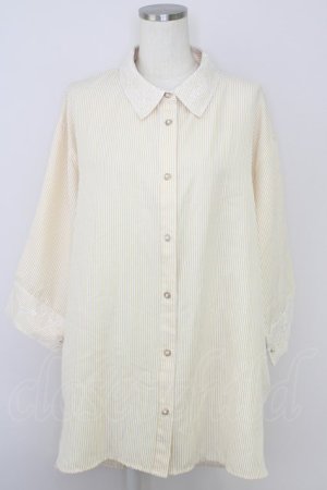 画像: axes femme / レース使いストライプシャツ  イエロー T-24-09-04-003-AX-BL-AS-ZT106