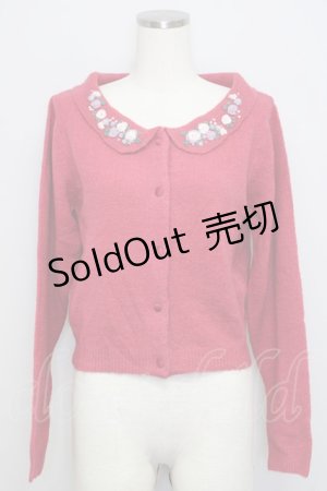 画像: an another angelus / ローズ刺繍衿ニットカーディガン F 赤ピンク T-24-09-18-017-CA-TO-SZ-ZT369