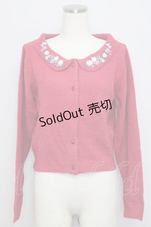 画像1: an another angelus / ローズ刺繍衿ニットカーディガン F 赤ピンク T-24-09-18-017-CA-TO-SZ-ZT369 (1)