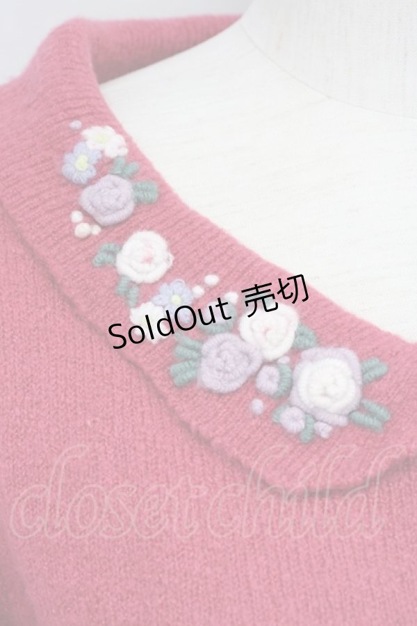 画像3: an another angelus / ローズ刺繍衿ニットカーディガン F 赤ピンク T-24-09-18-017-CA-TO-SZ-ZT369 (3)