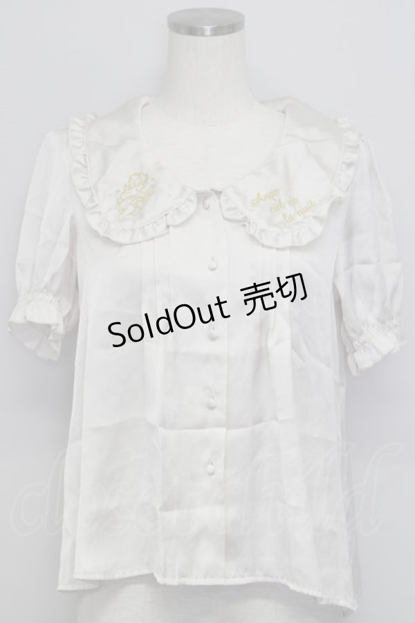 画像1: Fi.n.t / 襟刺繍スカラップ半袖サテンブラウス  アイボリーＸゴールド T-24-10-31-021-CA-BL-HD-ZT279 (1)