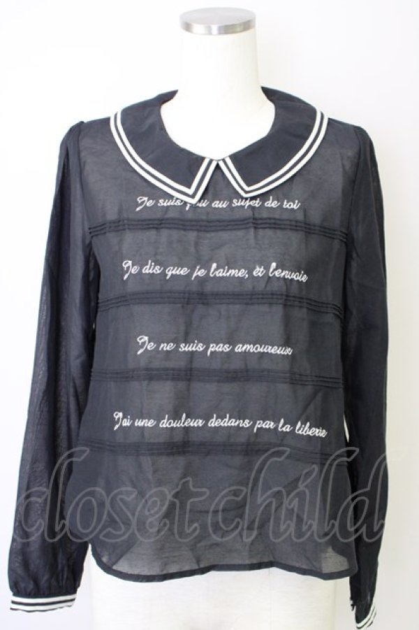 画像1: an another angelus / 英字刺繍シースルーブラウス  黒Ｘ白 T-24-11-03-009-CA-BL-HD-ZT167 (1)
