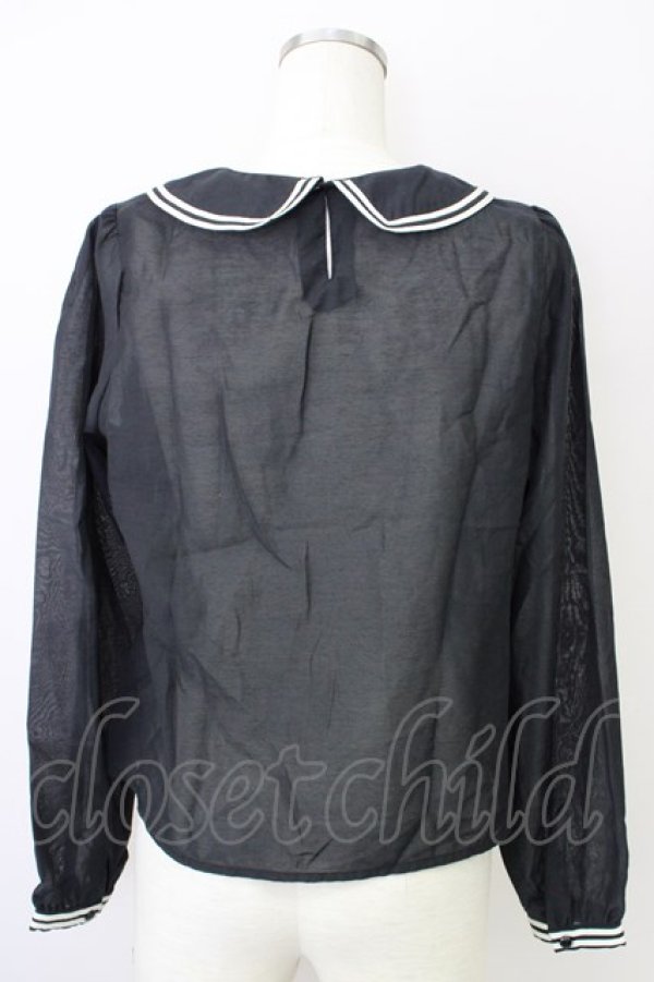 画像2: an another angelus / 英字刺繍シースルーブラウス  黒Ｘ白 T-24-11-03-009-CA-BL-HD-ZT167 (2)