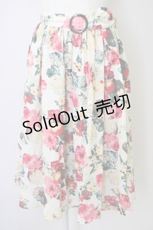 画像: 【SALE】an another angelus / 水彩画プリントスカート  アイボリーＸ赤Ｘ黒 T-24-11-03-017-CA-SK-HD-ZT163