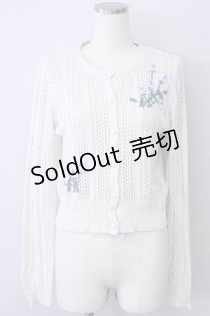 画像: F&A / ローズ刺繍透かし編みカーディガン  アイボリーＸ青 T-24-11-07-035-LO-SK-HD-ZT144