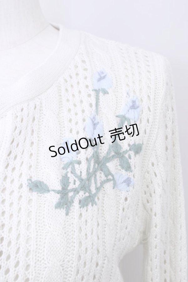 画像3: F&A / ローズ刺繍透かし編みカーディガン  アイボリーＸ青 T-24-11-07-035-LO-SK-HD-ZT144 (3)