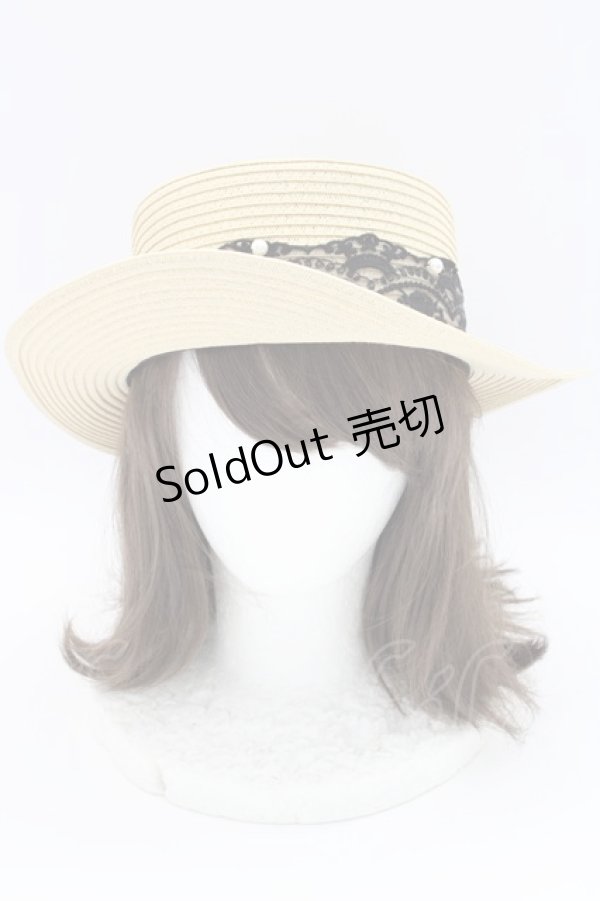 画像1: axes femme / レースリボンカンカン帽  アイボリーＸ黒 T-24-12-03-022-AX-AC-SA-ZT-K007 (1)