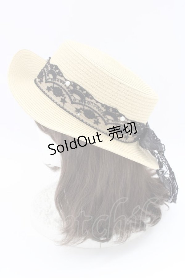 画像2: axes femme / レースリボンカンカン帽  アイボリーＸ黒 T-24-12-03-022-AX-AC-SA-ZT-K007 (2)
