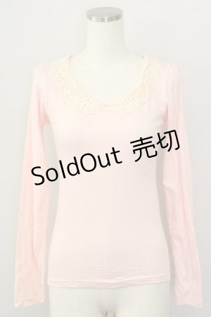 画像: F i.n.t / レース襟付き長袖カットソー  ピンク T-24-12-04-009-CA-TO-HD-ZT385