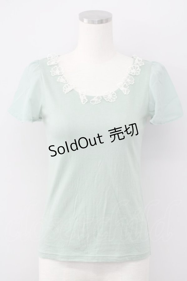 画像1: 【SALE】F i.n.t / フラワーモチーフ&シースルー袖トップス  グリーン T-24-12-13-004-CA-TO-HD-ZT104 (1)