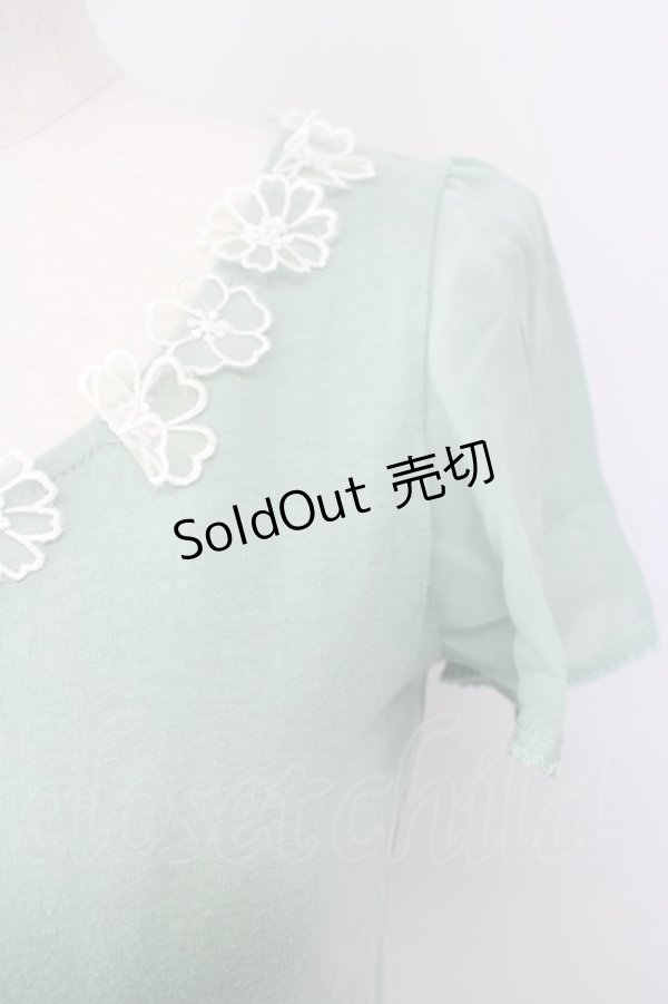 画像4: 【SALE】F i.n.t / フラワーモチーフ&シースルー袖トップス  グリーン T-24-12-13-004-CA-TO-HD-ZT104 (4)