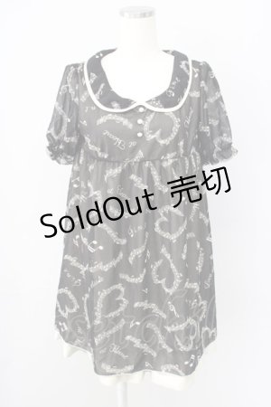 画像: 【SALE】F i.n.t / 音符柄シフォンワンピース  ブラック T-24-12-13-016-CA-OP-HD-ZT103