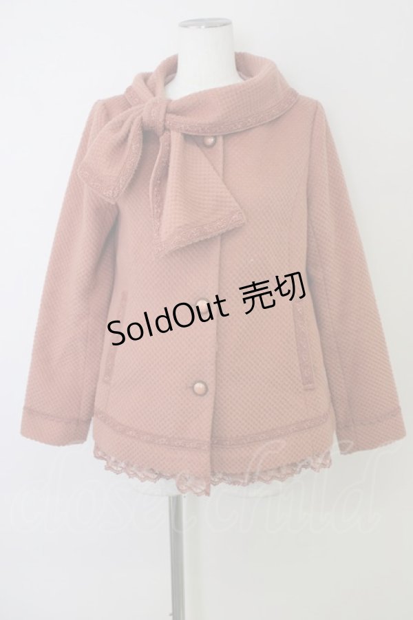 画像1: axes femme / 首元リボン裾レースコート M オレンジ T-24-12-16-007-AX-CO-SZ-ZT-C048 (1)