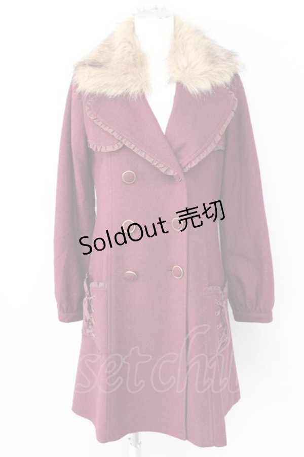 画像1: axes femme / ファー衿ポケットレースアップコート M ワイン T-24-12-26-022-AX-CO-SZ-ZT-C051 (1)