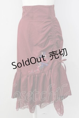 画像: axes femme / 刺繍入りドロストスカート M ワイン T-24-12-26-027-AX-SK-SZ-ZT392