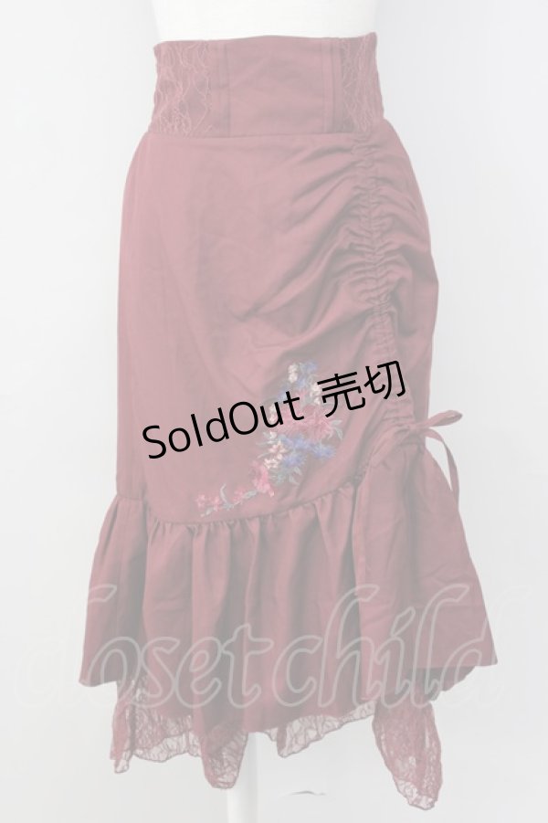 画像1: axes femme / 刺繍入りドロストスカート M ワイン T-24-12-26-027-AX-SK-SZ-ZT392 (1)