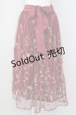 画像: axes femme / ボタニカル刺繍スカート M ワイン T-24-12-26-029-AX-SK-SZ-ZT392