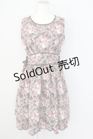 画像: axes femme POETIQUE /ローズブーケ柄ワンピース M 茶 T-24-12-26-017-AX-OP-SZ-ZT408