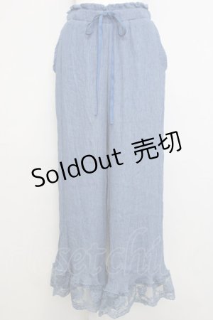 画像: axes femme / 裾レース楊柳ワイドパンツ  青 T-25-01-10-032-AX-PA-HD-ZT002