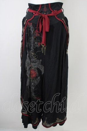 画像: Ozz oneste / チャイナボタン袴パンツ  ブラック×ボルドー T-25-01-12-031-OO-PA-SA-ZI