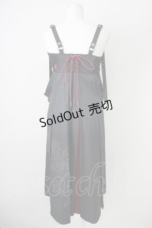 画像2: Ozz oneste / 和柄コルセット風袴パンツ  ブラック×ボルドー T-25-01-12-032-OO-PA-SA-ZI (2)