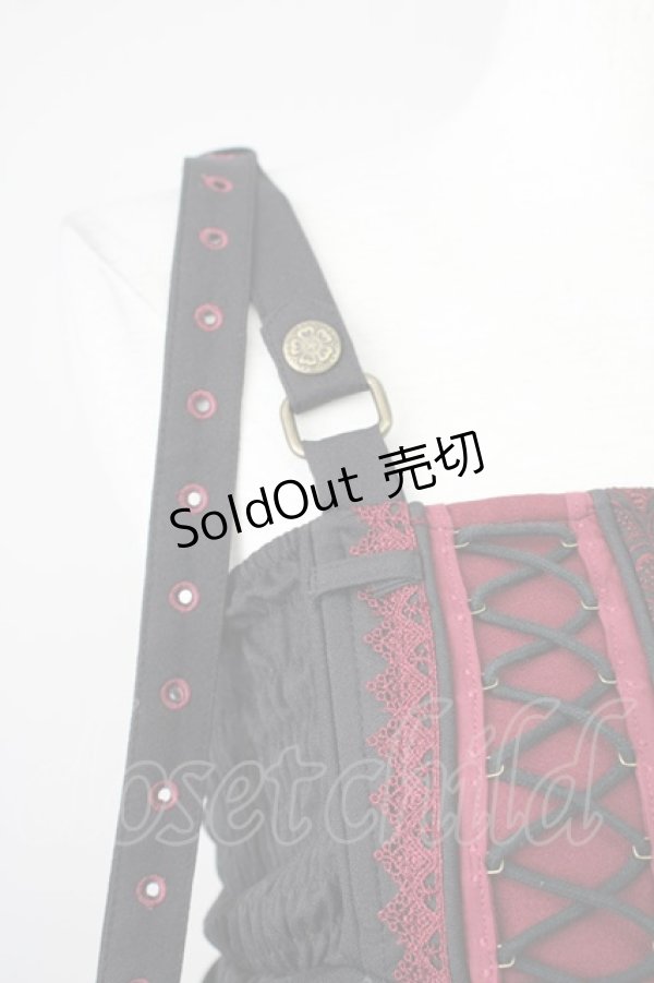 画像3: Ozz oneste / 和柄コルセット風袴パンツ  ブラック×ボルドー T-25-01-12-032-OO-PA-SA-ZI (3)