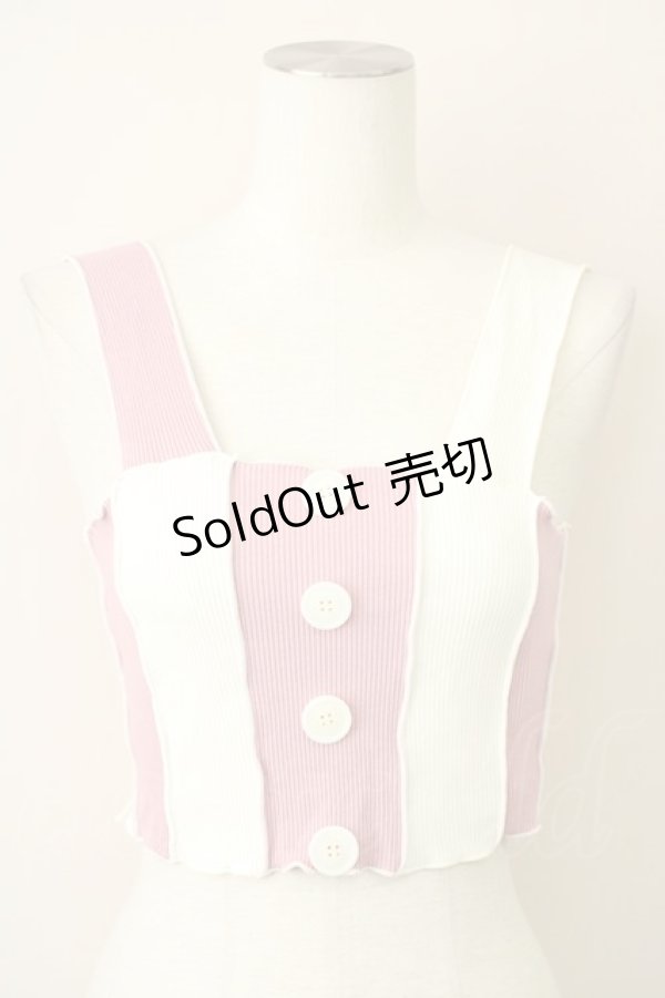画像1: lilLilly / リボンストライプカラーニットキャミトップス  ピンクＸ白 T-25-01-12-009-LO-TO-SA-ZI (1)