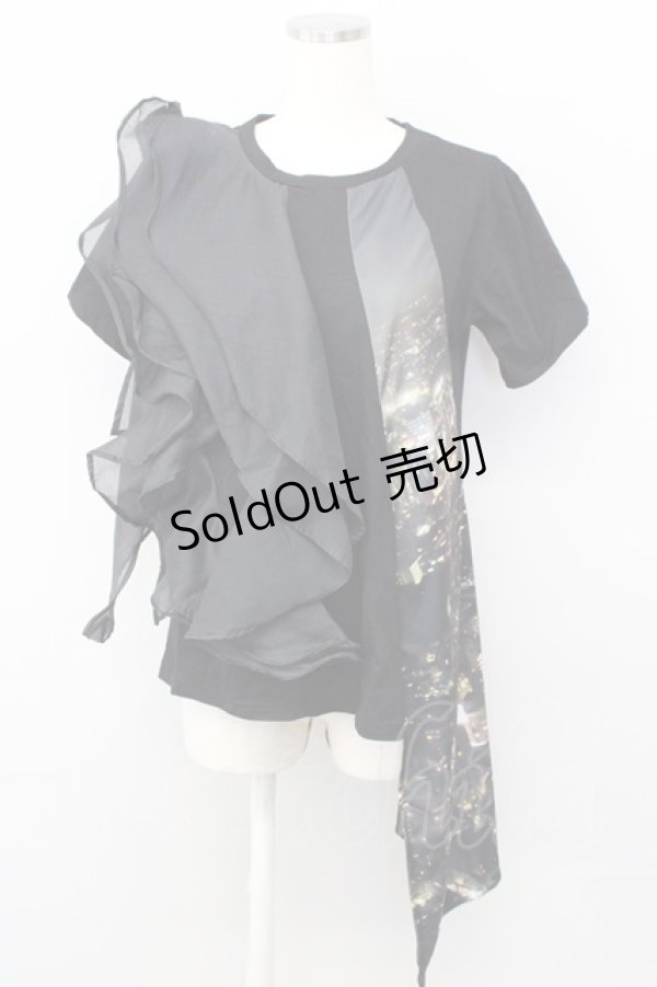画像1: T.KUNITOMO / 夜景プリント変形Tシャツ  ブラック T-25-01-15-025-GO-TS-SA-ZI (1)