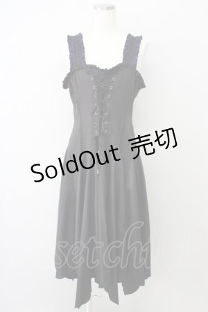 画像: Ozz oneste / フロント編み上げジャンパースカート  黒 T-25-01-15-029-OO-OP-SA-ZI