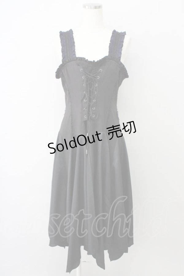 画像1: Ozz oneste / フロント編み上げジャンパースカート  黒 T-25-01-15-029-OO-OP-SA-ZI (1)