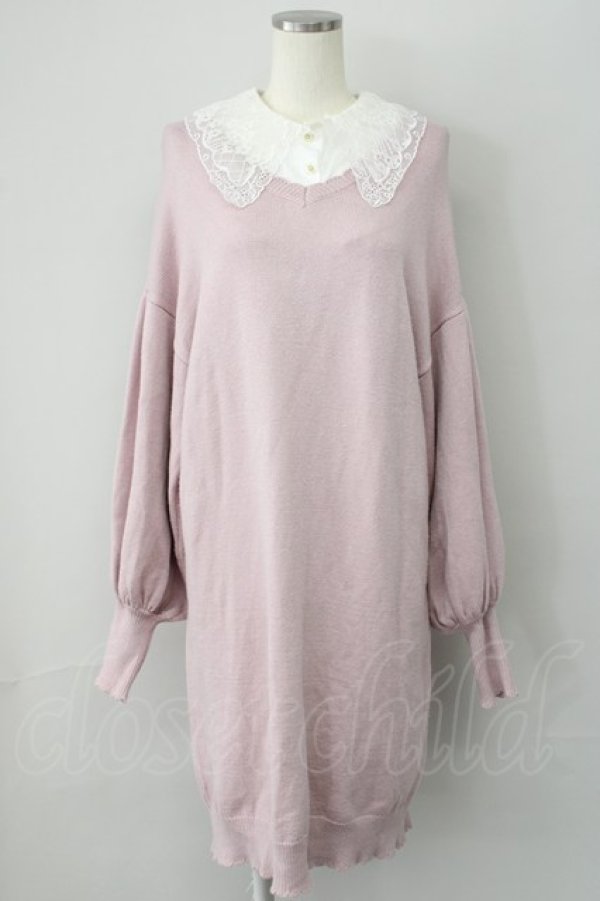 画像1: axes femme POETIQUE / 付け襟ニットワンピース  ピンク T-25-01-15-013-AX-OP-SA-ZI (1)